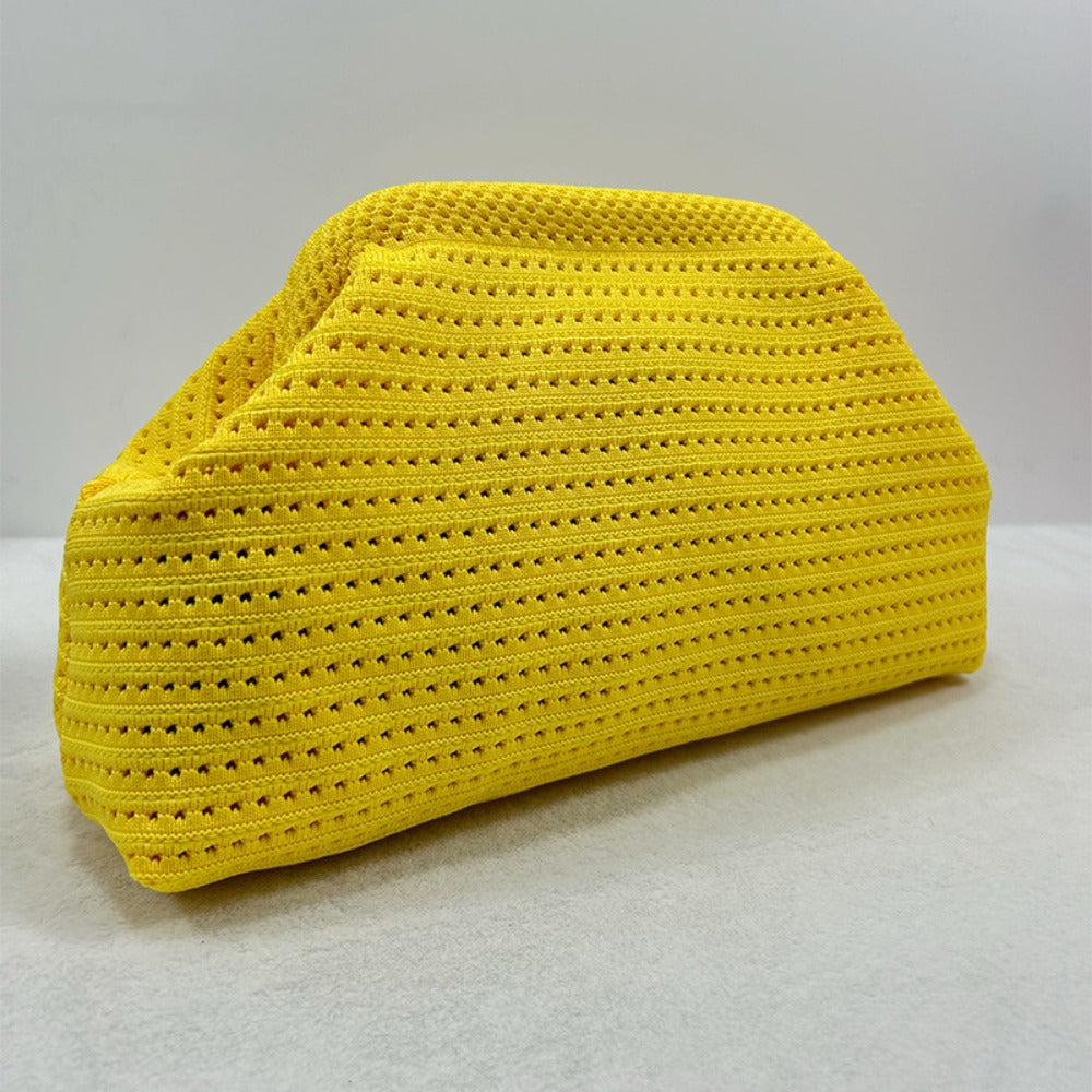 Crochet Knitted Dumpling Clutch Bag Gold Chain Crossbody