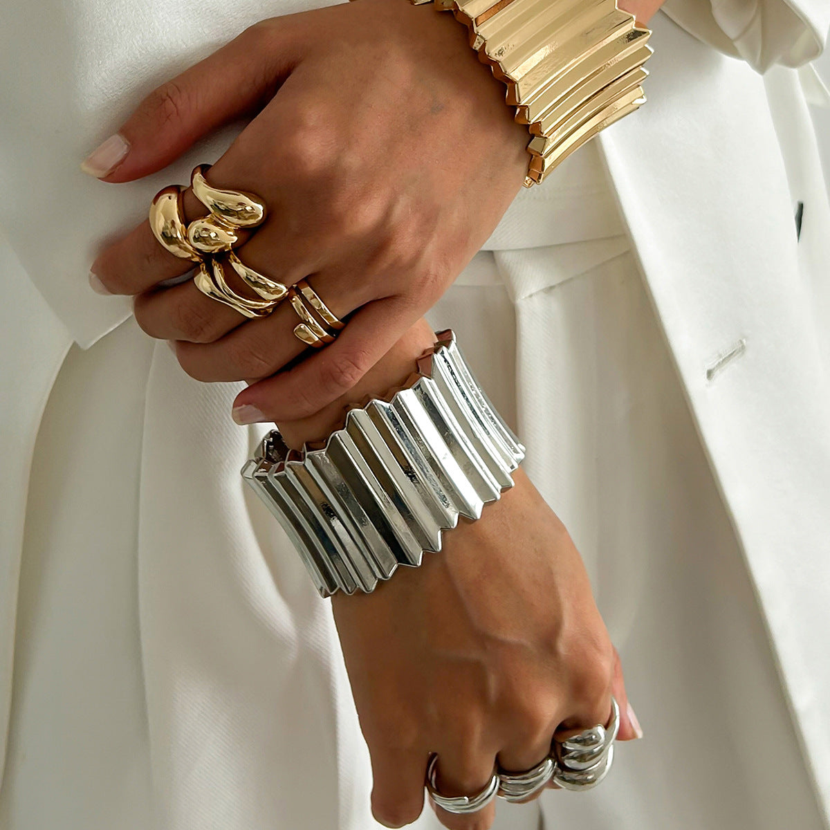 Corrugated Geometric Statement Bangle Bracelet Modern Minimalist Boho Chic Jewelry for Every Outfit