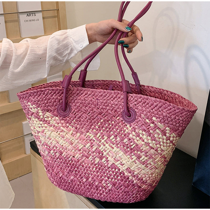 Woven Straw Tote Bag Summer Beach Shoulder Bag