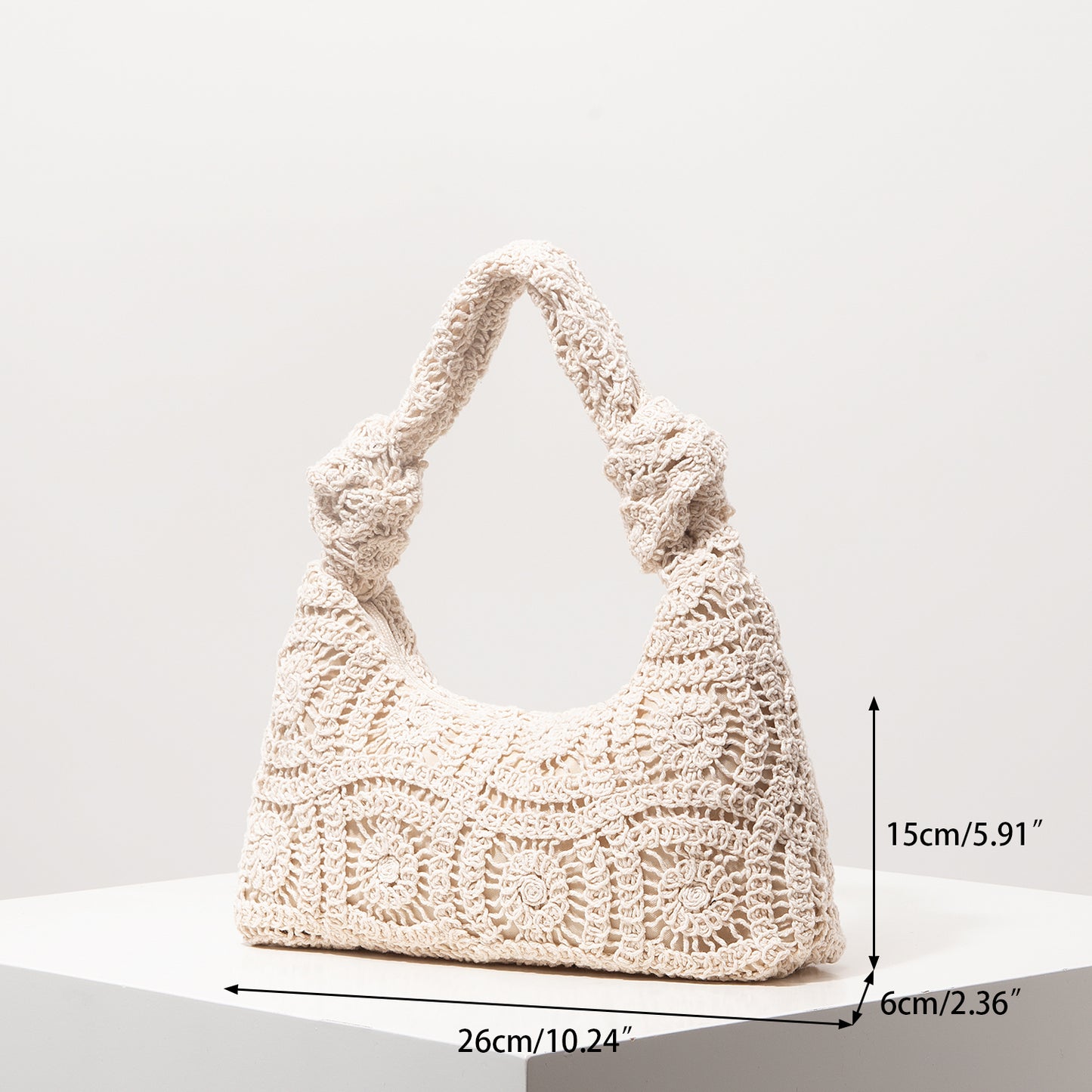 Crochet Knot Hobo Bag Cream Boho Knit Slouchy Shoulder Purse Summer Beach Tote
