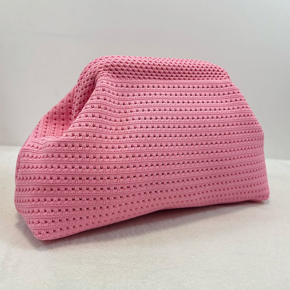 Crochet Knitted Dumpling Clutch Bag Gold Chain Crossbody