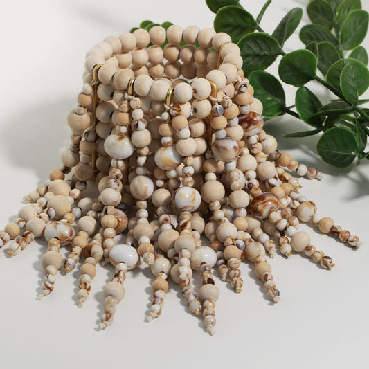 Boho Wood Bead Tassel Cuff Bracelet Statement Wrist Jewelry