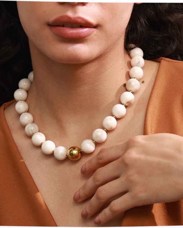 2pcs Resin Bead Necklace & Stretch Bracelet Set