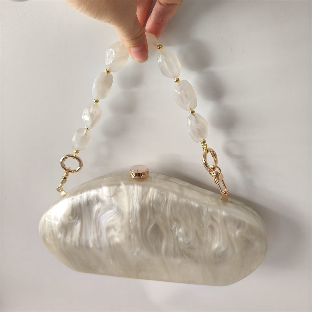 White Marble Acrylic Evening Clutch Bag Mother of Pearl Bride Prom Handbag