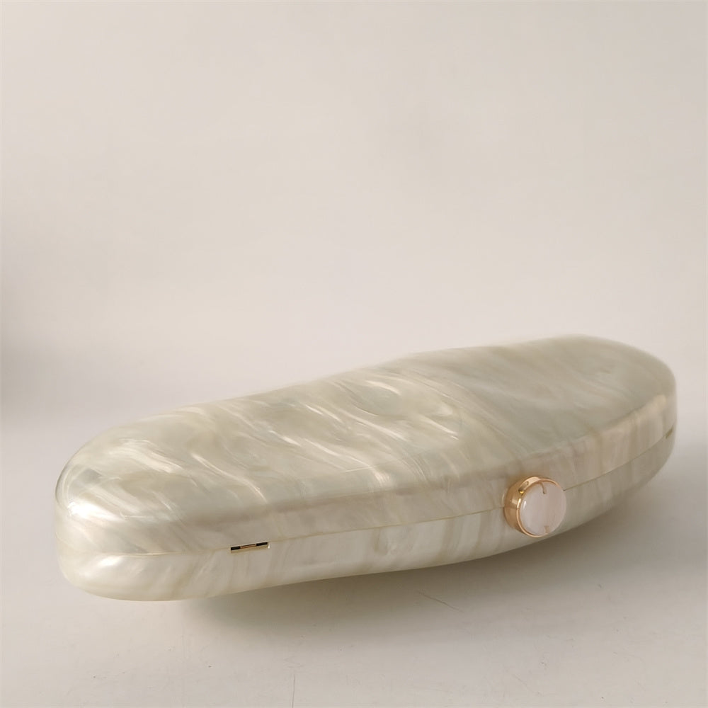 White Marble Acrylic Evening Clutch Bag Mother of Pearl Bride Prom Handbag