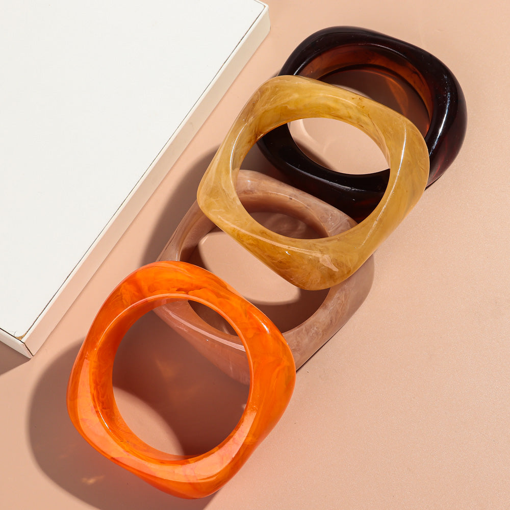 Acrylic Resin Bangle Bracelet Irregular Square Chunky Statement Jewelry