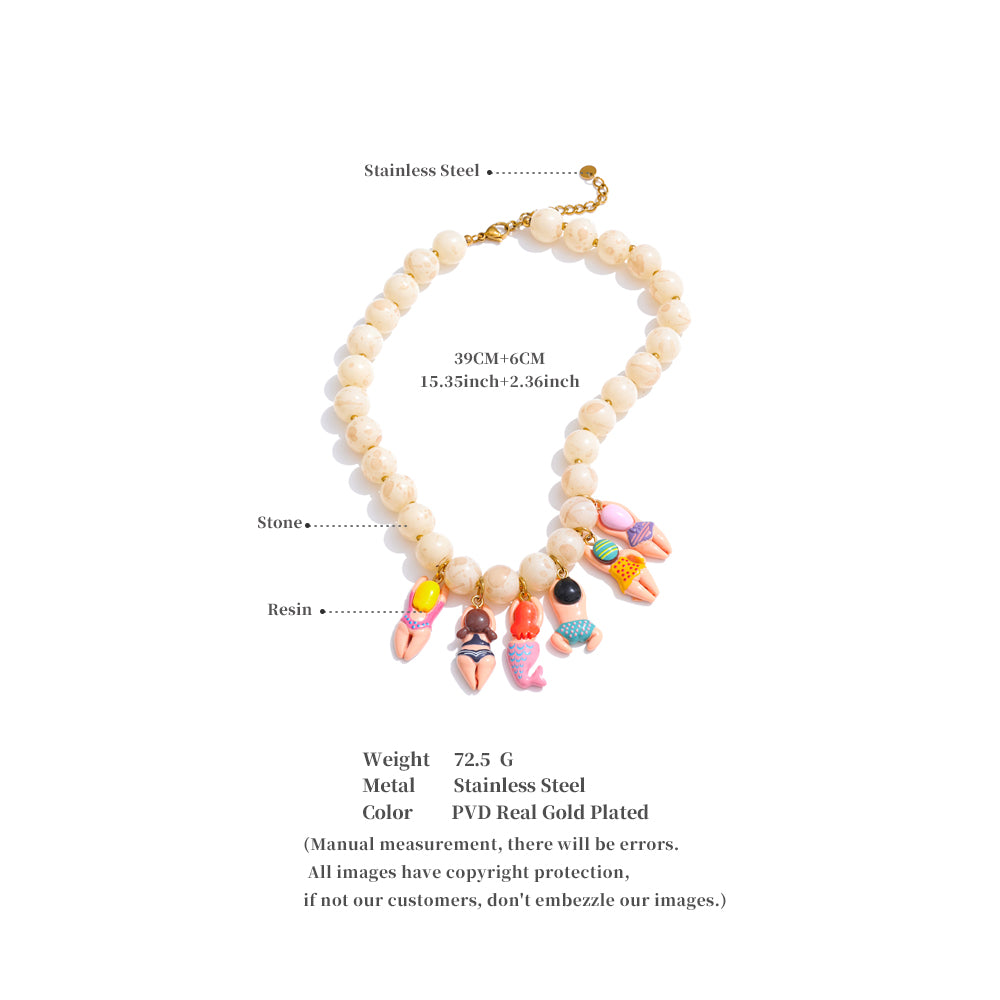 Swimmer Girl Charm Beaded Necklace Fun Beach Summer Jewelry