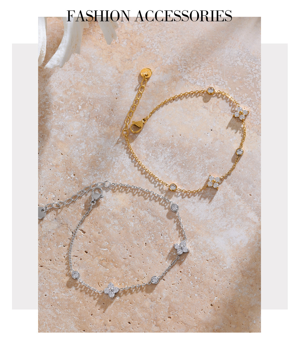 Dainty Flower Zircon Bracelet Gold Silver Plated Minimalist Chain Adjustable