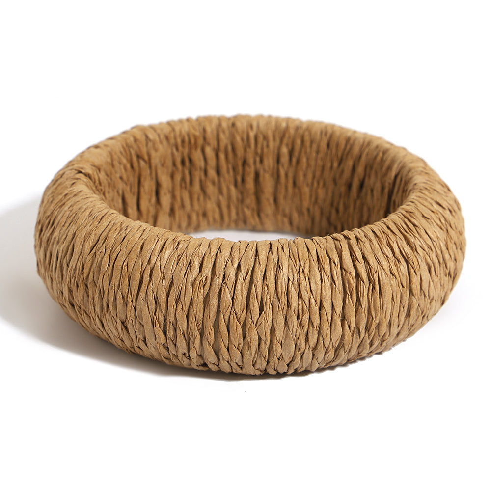 Woven Raffia Bangle Neutral Boho Stackable Straw Bracelet