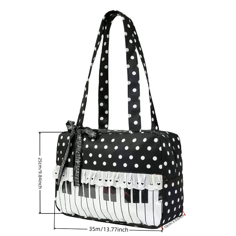 Piano Keyboard Polka Dot Tote Bag Musical Note Ribbon Bow Shoulder Handbag