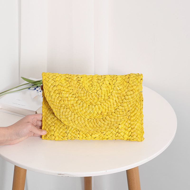 Women Woven Straw Envelope Clutch Bag Summer Beach Crossbody