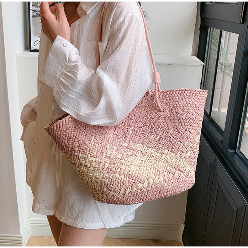 Woven Straw Tote Bag Summer Beach Shoulder Bag