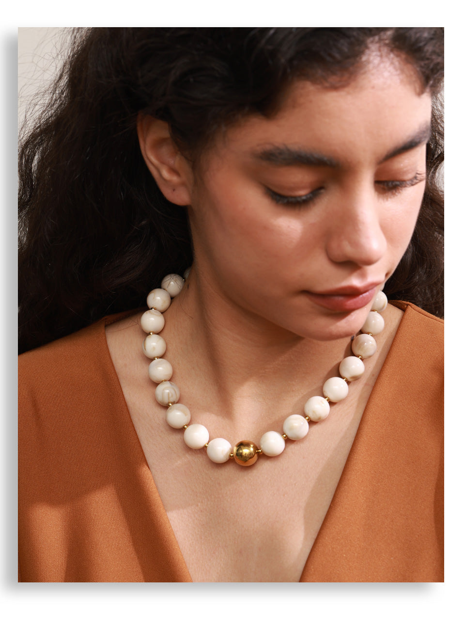 2pcs Resin Bead Necklace & Stretch Bracelet Set