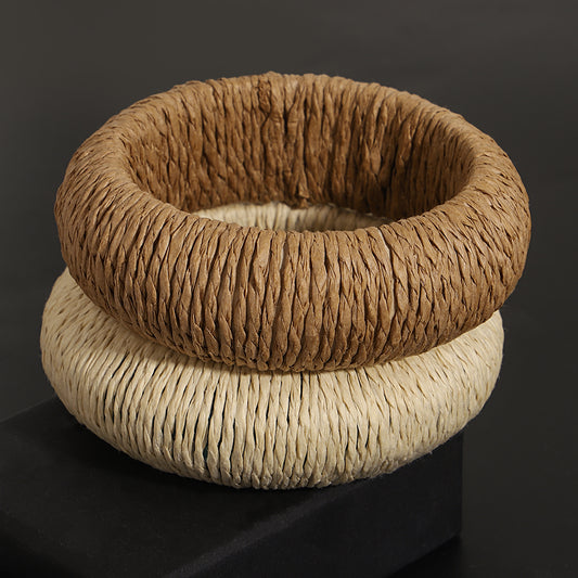 Woven Raffia Bangle Neutral Boho Stackable Straw Bracelet