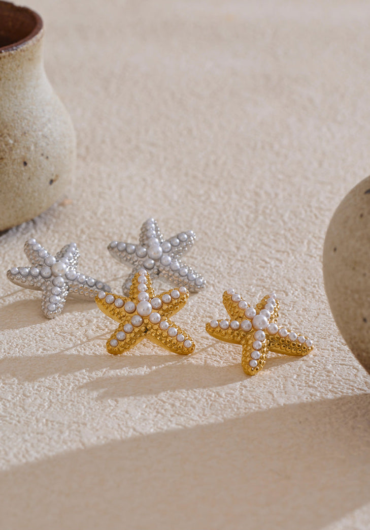 Starfish Dangle Earrings with Faux Pearl Ocean Beach Summer Jewelry