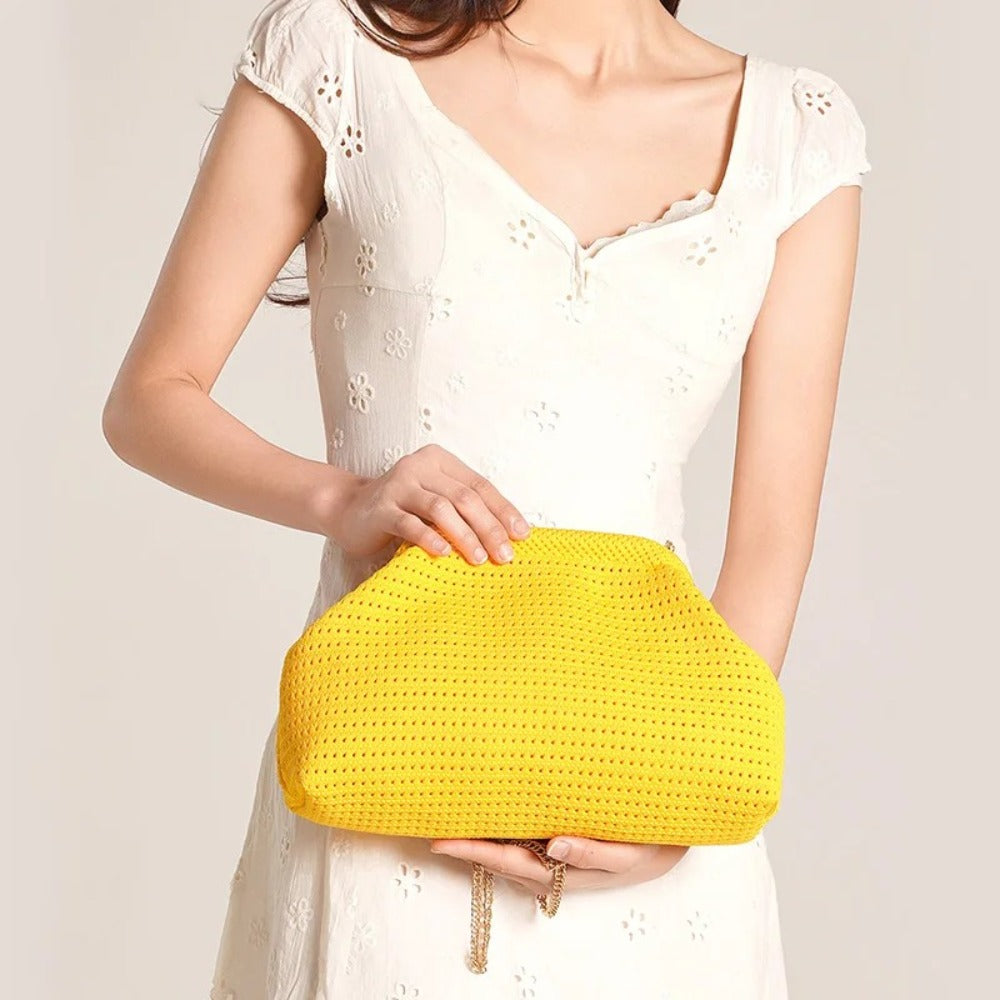 Crochet Knitted Dumpling Clutch Bag Gold Chain Crossbody
