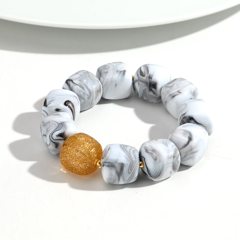Geometric Square Bead Stretch Bracelet with Sparkling Accent