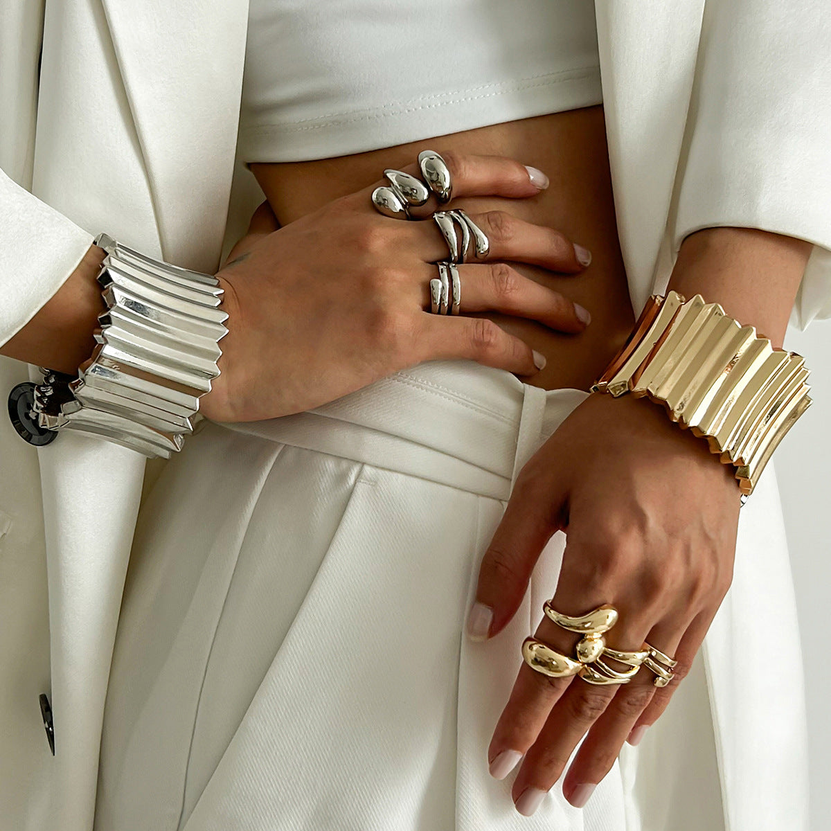 Corrugated Geometric Statement Bangle Bracelet Modern Minimalist Boho Chic Jewelry for Every Outfit
