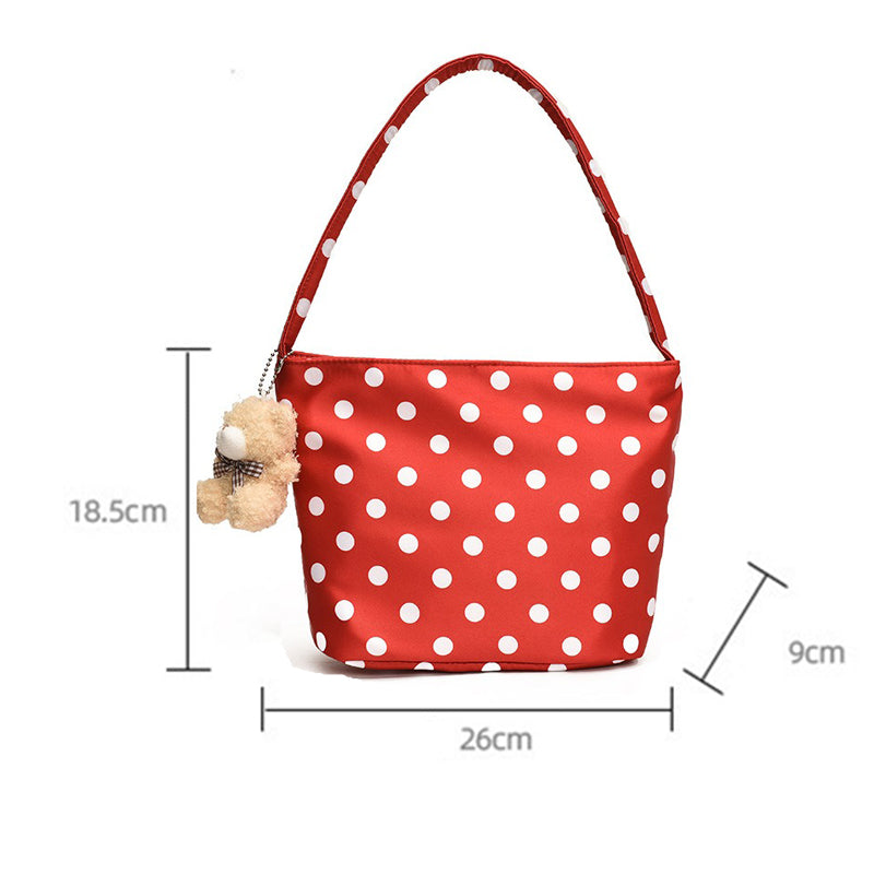 Trendy Polka Dot Shoulder Bag with Cute Teddy Bear Charm