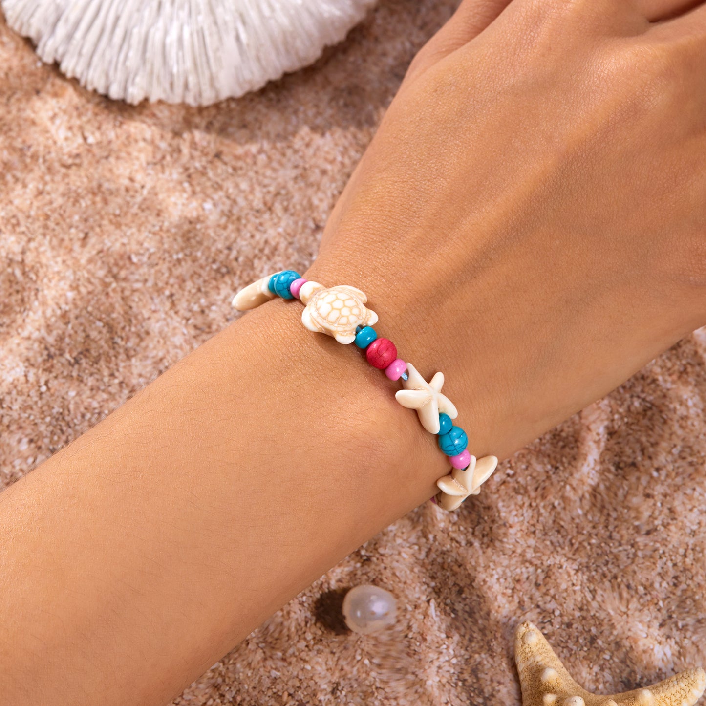 2-Piece Sea Turtle and Starfish Bracelet Set Beach Wish Jewelry