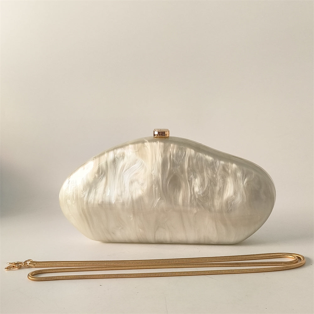 White Marble Acrylic Evening Clutch Bag Mother of Pearl Bride Prom Handbag