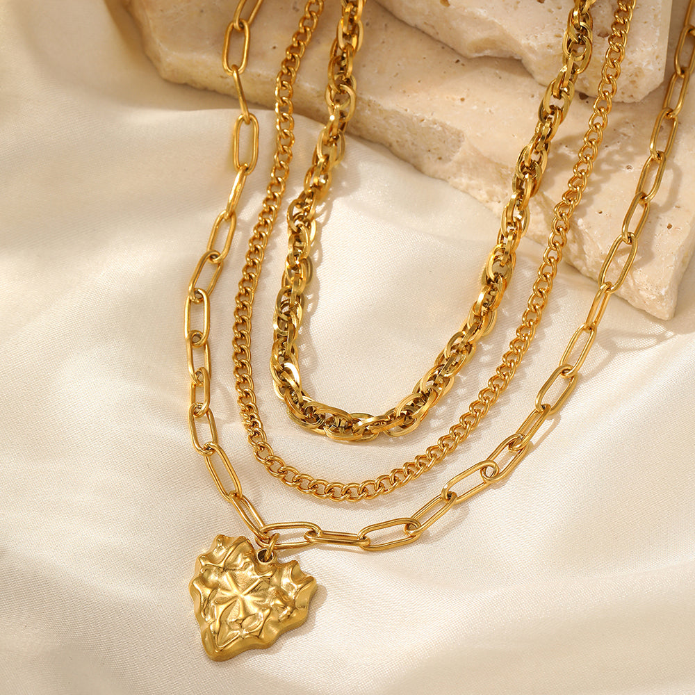 Layered Heart Pendant Necklace Set Stainless Steel Tarnish Resistant