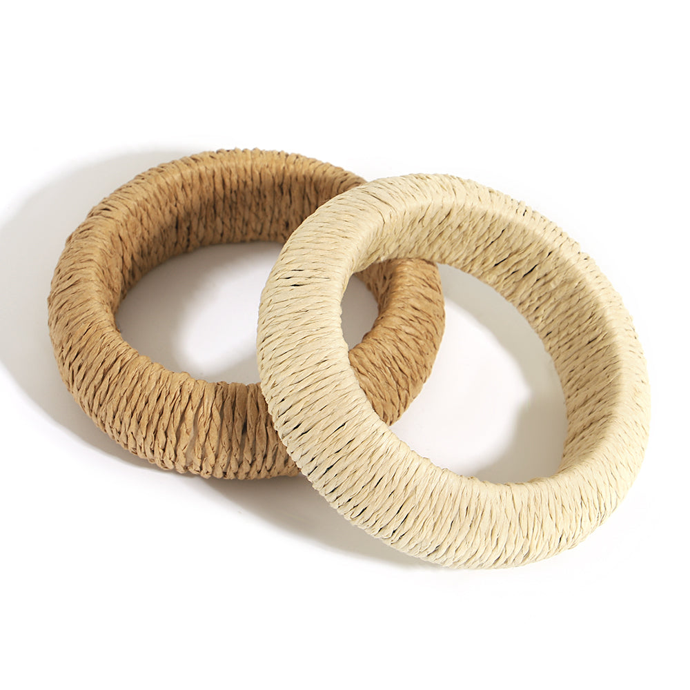 Woven Raffia Bangle Neutral Boho Stackable Straw Bracelet