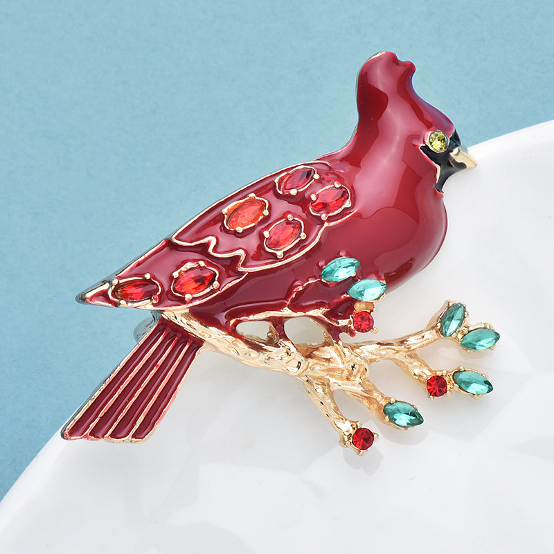 Red Cardinal Bird Brooch Enamel Rhinestone Pin for Bird Lovers