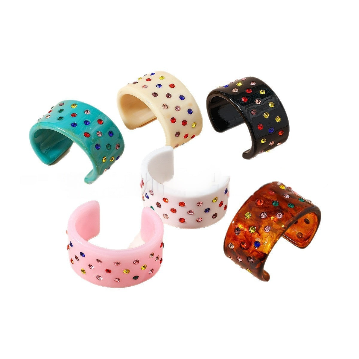Crystal Inlaid Resin Cuff Bracelet Wide Bangle Summer Accessory