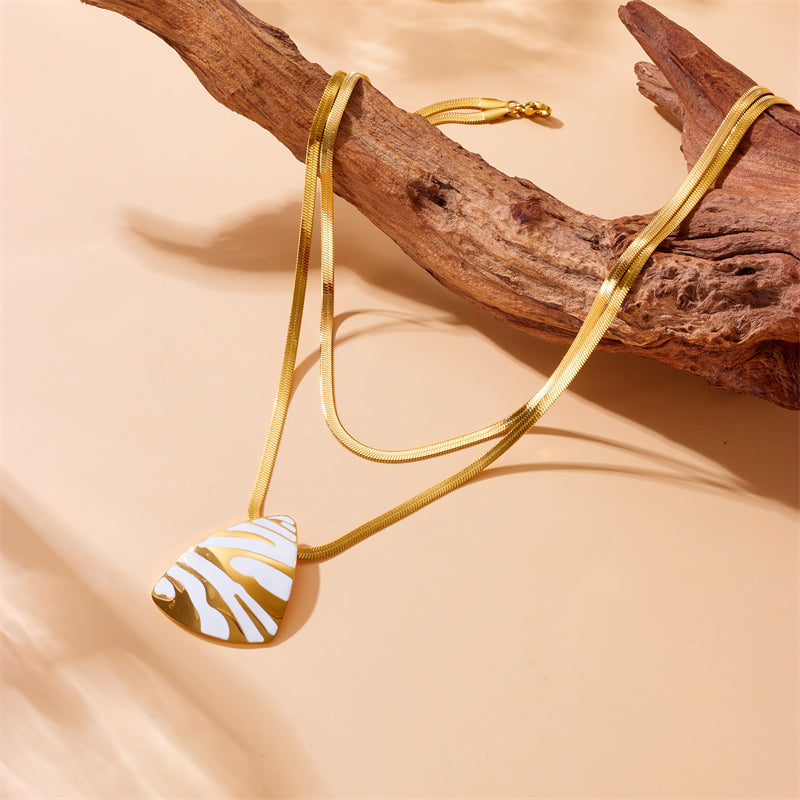 Gold Tone Zebra Pattern Pendant Necklace Ring Earrings Set for Women