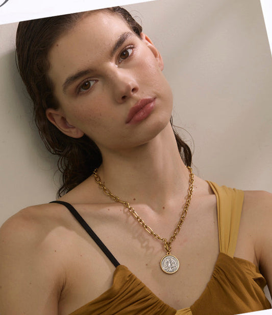 Angel Coin Toggle Chain Necklace Minimalist Statement Jewelry