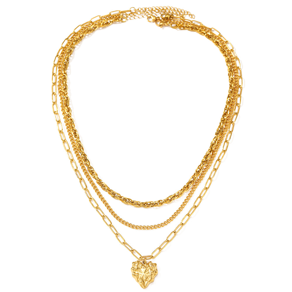 Layered Heart Pendant Necklace Set Stainless Steel Tarnish Resistant
