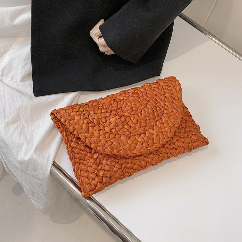 Women Woven Straw Envelope Clutch Bag Summer Beach Crossbody