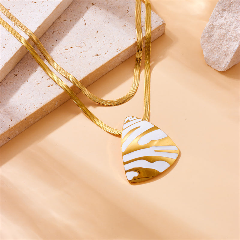 Gold Tone Zebra Pattern Pendant Necklace Ring Earrings Set for Women