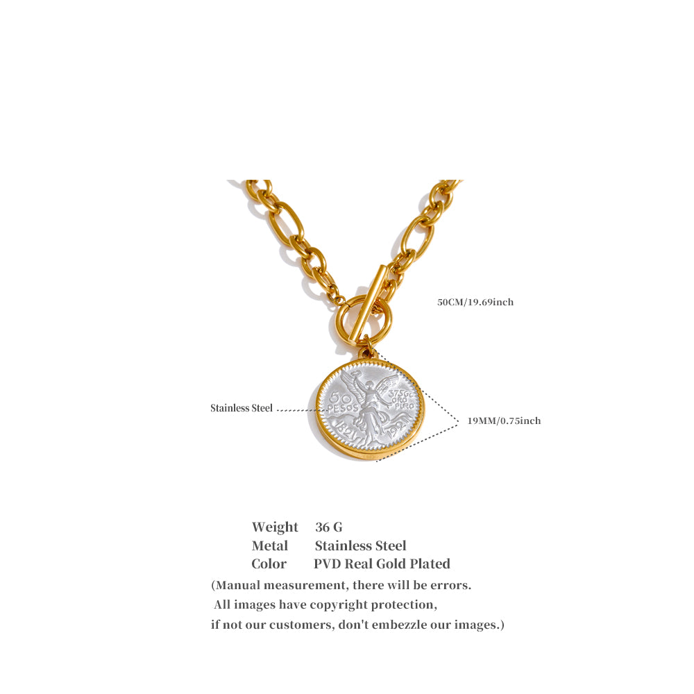 Angel Coin Toggle Chain Necklace Minimalist Statement Jewelry