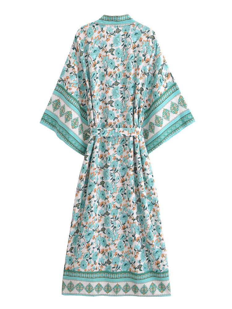 Floral Print Kimono Cardigan Beach Cover-Up Wrap