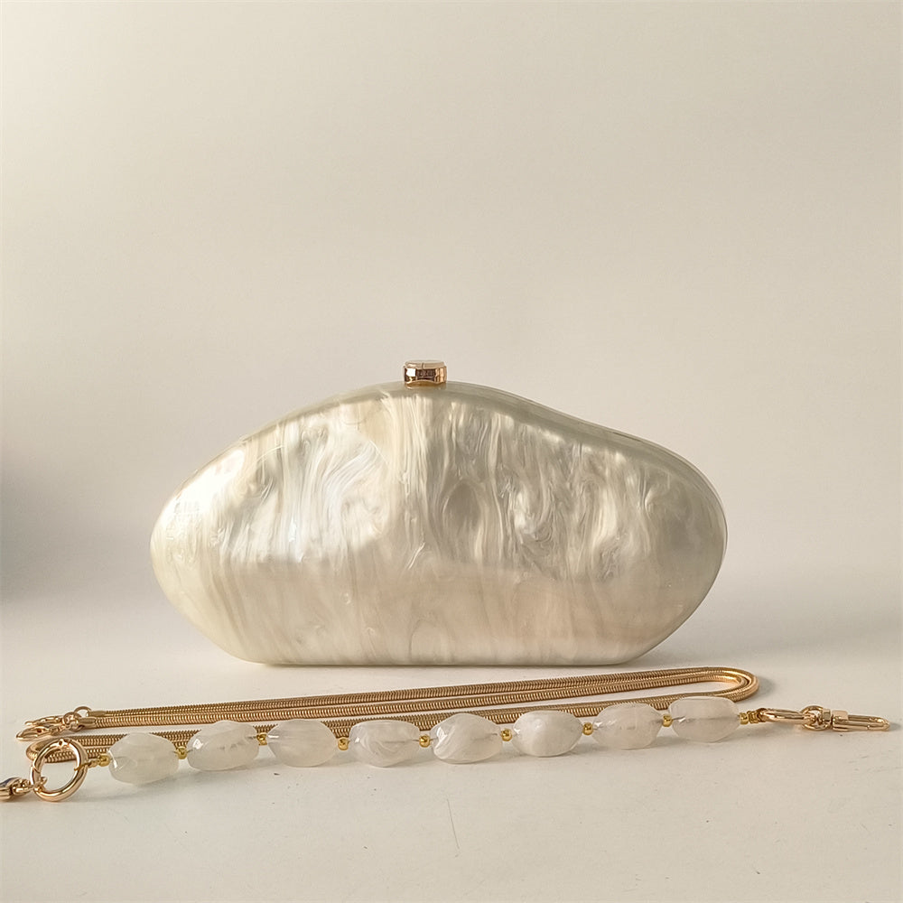 White Marble Acrylic Evening Clutch Bag Mother of Pearl Bride Prom Handbag