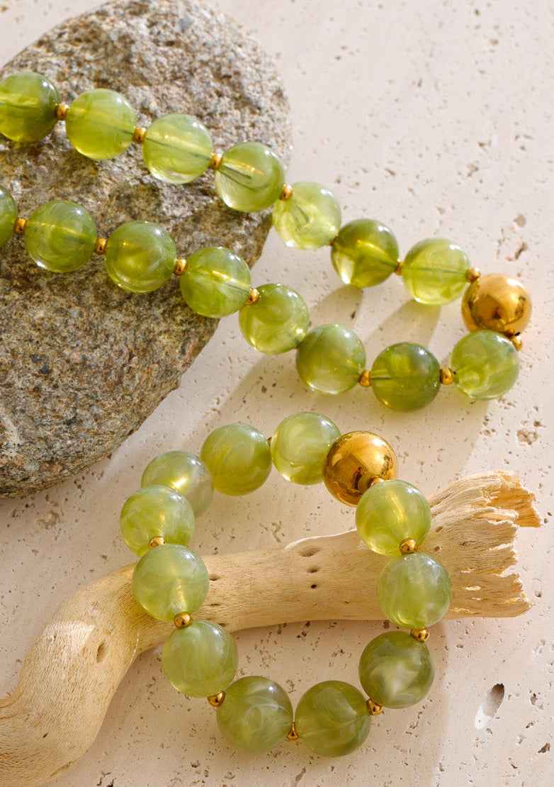 2pcs Resin Bead Necklace & Stretch Bracelet Set