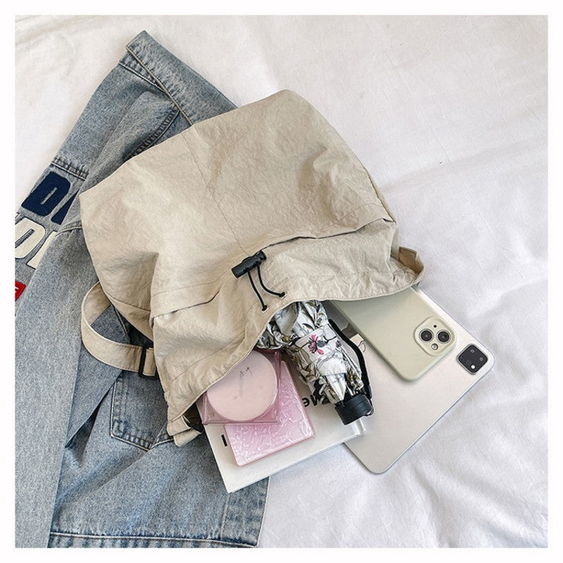 Nylon Drawstring Hobo Bag Adjustable Shoulder Strap Ruched Tote Bag