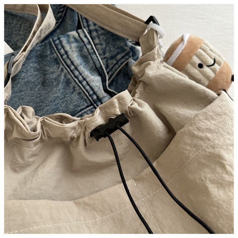 Nylon Drawstring Hobo Bag Adjustable Shoulder Strap Ruched Tote Bag