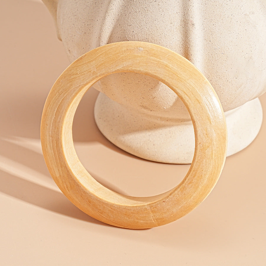 3pc Wood Wide Bangle Set Coffee Solid Pattern Natural Boho Fashion Bracelets
