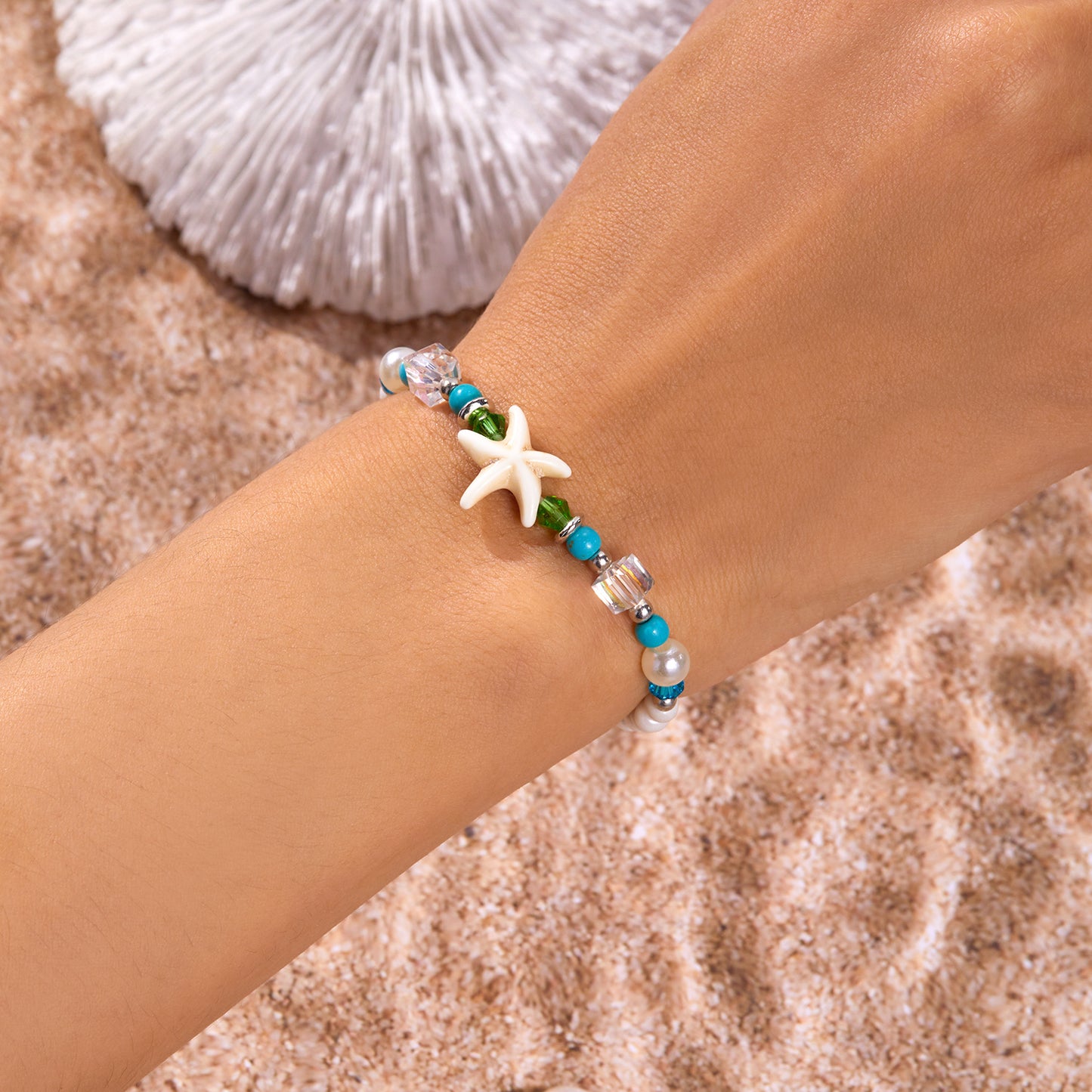 2-Piece Sea Turtle and Starfish Bracelet Set Beach Wish Jewelry