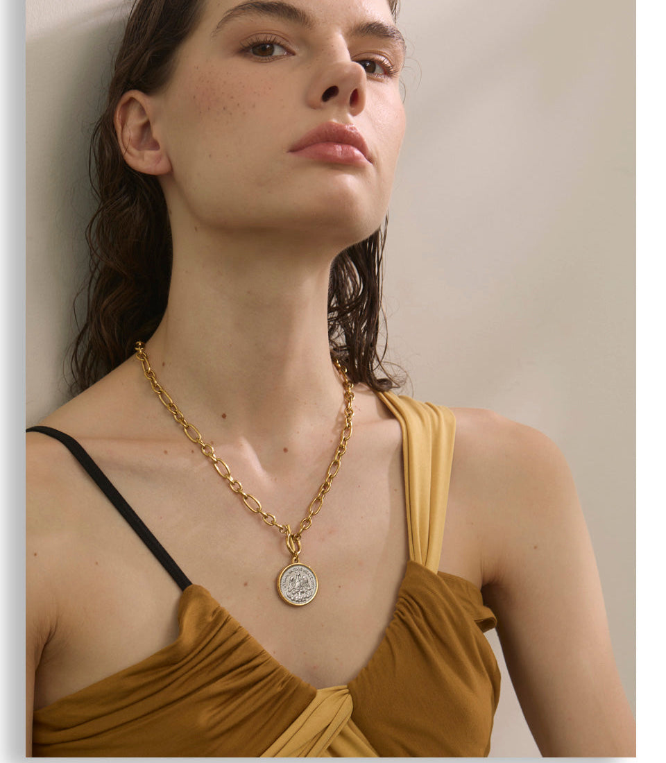 Angel Coin Toggle Chain Necklace Minimalist Statement Jewelry
