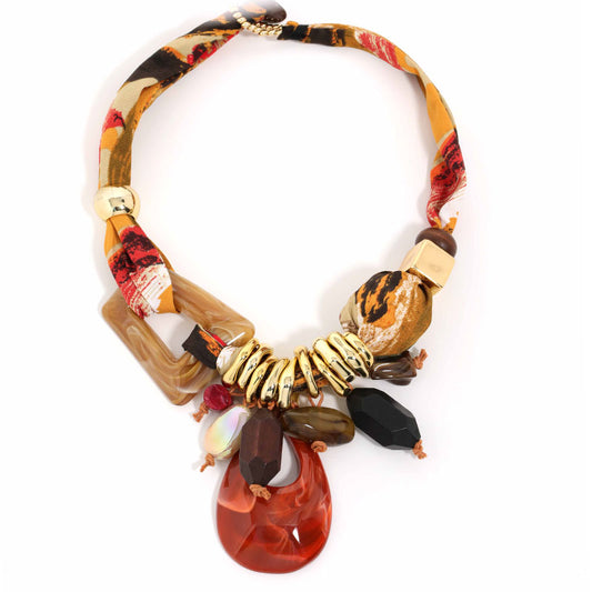 Fabric & Resin Statement Necklace | Boho Chunky Pendant Jewelry for Women