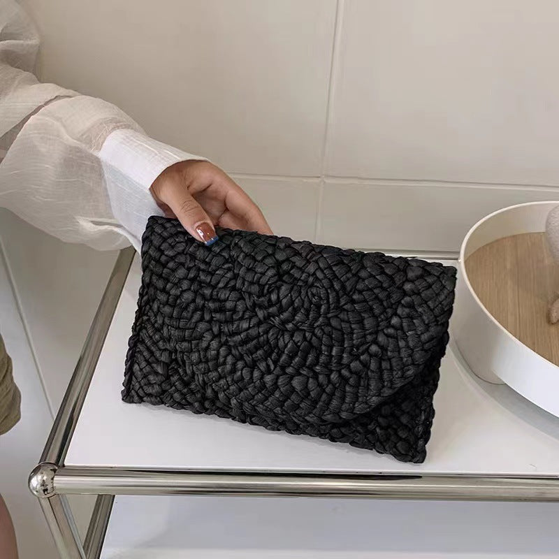 Women Woven Straw Envelope Clutch Bag Summer Beach Crossbody