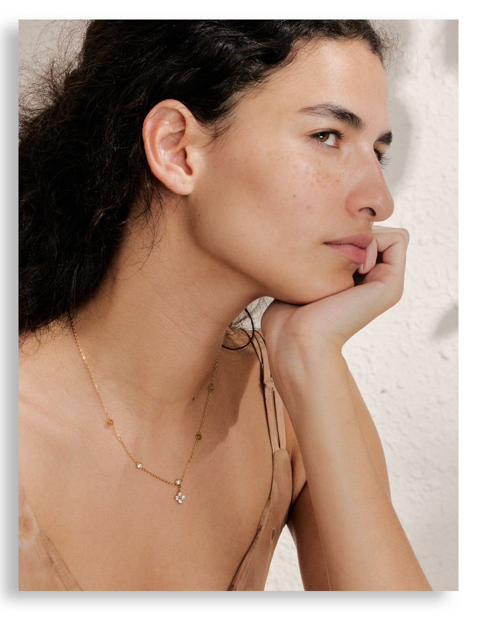 Gold Plated Stainless Steel Flower Necklace with Cubic Zirconia