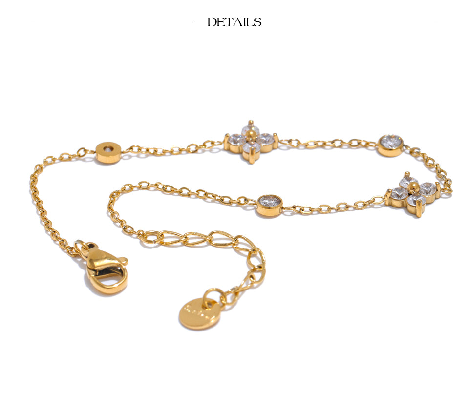 Dainty Flower Zircon Bracelet Gold Silver Plated Minimalist Chain Adjustable