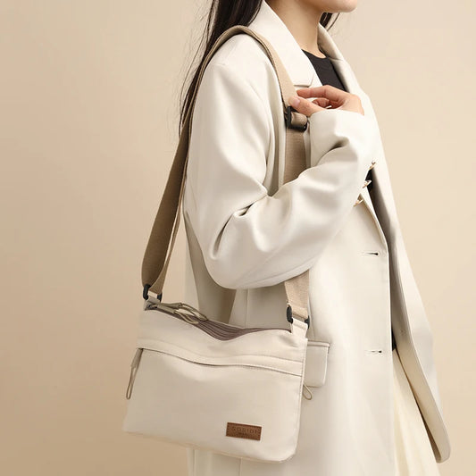 Cream Canvas Crossbody Bag Multi-Pocket Travel Set Shoulder Purse