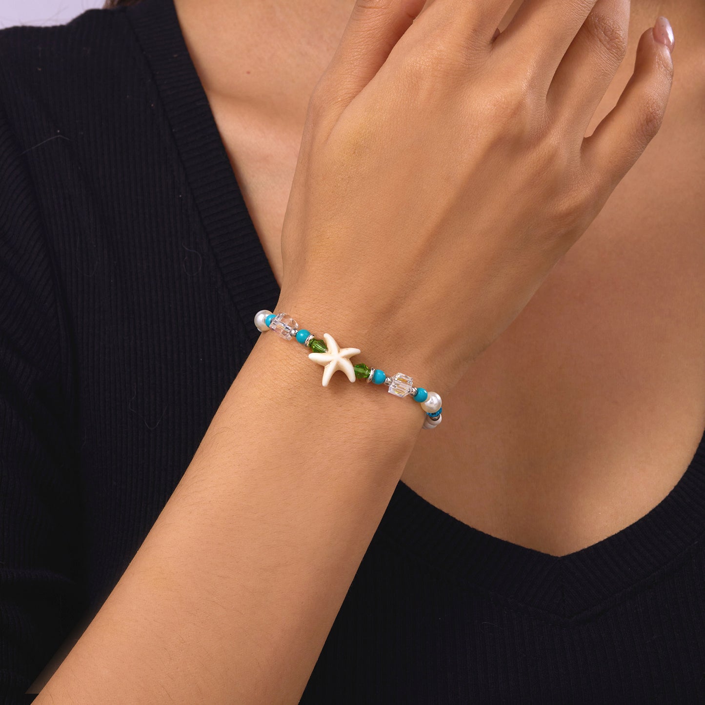 2-Piece Sea Turtle and Starfish Bracelet Set Beach Wish Jewelry