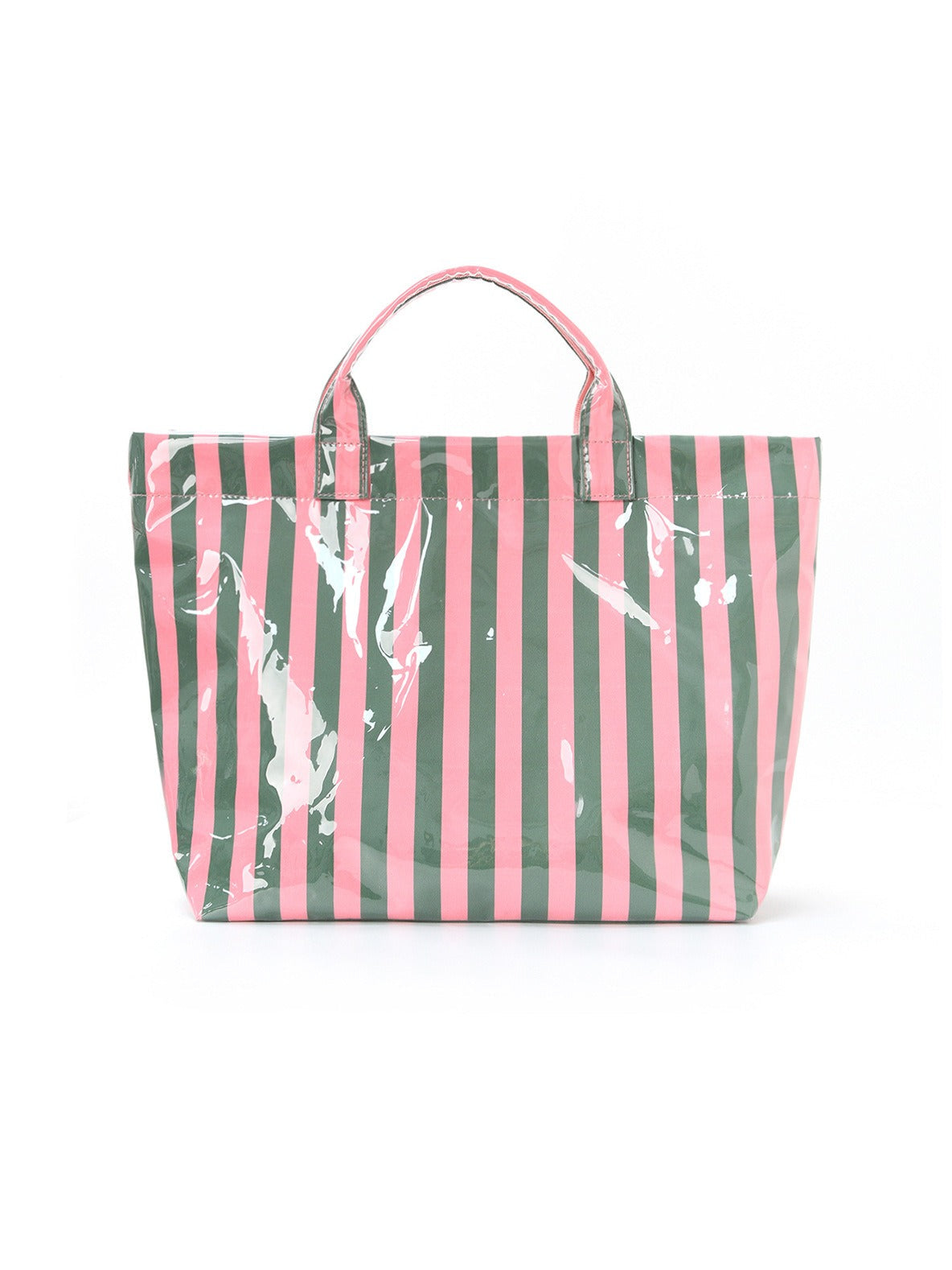Pink and Green Striped Tote Bag Glossy Waterproof Travel Beach Shoulder Bag